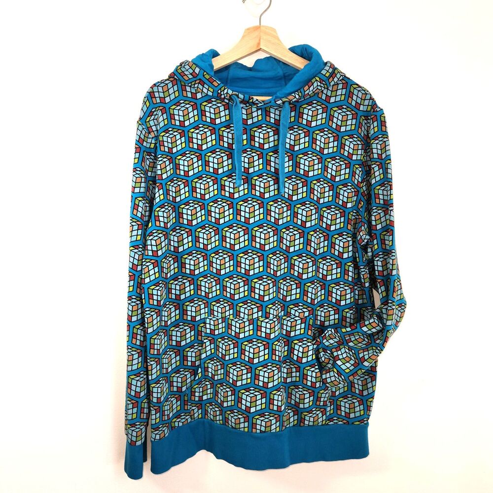 Kickee Bamboo Fleece Cerulean Blue Puzzle Cube Hoodie LARGE